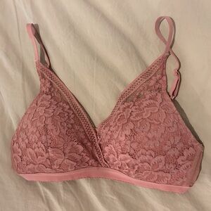 🩷Pink Knix lace deep V bra M💕